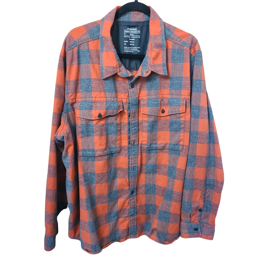 Rei Co Op Flannel Shirt Men's Size 3XL Red/Gray Plaid Button Up 100% Cotton